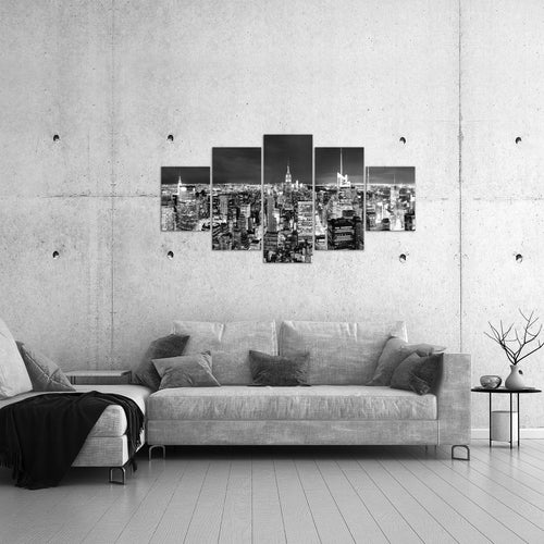 Runa Art Bild Wohnzimmer Büro New York Skyline 5 Teilig Amerika NY Schwarz Weiss Wandbilder auf Vlies Leinwand 036253c