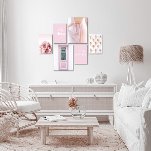 Novart Wandbilder Set Fashion Rosa - KEIN EXTRA RAHMEN BENÖTIGT -  Modern Deko  - Wohnzimmer Mädchen Teenager N008463a