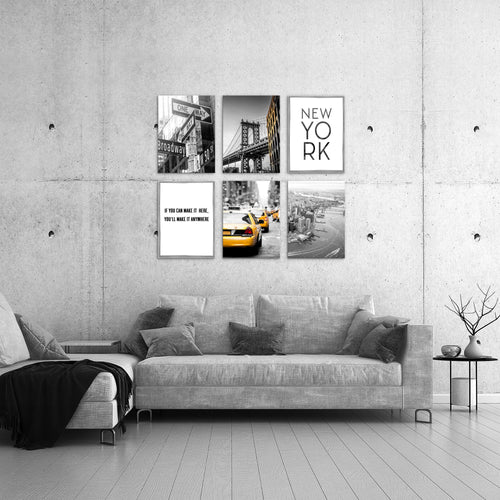 Novart Wandbilder - KEIN EXTRA RAHMEN BENÖTIGT - Wohnzimmer Schlafzimmer - Bilder Modern New York City Taxi - Gelb Grau - N006365a
