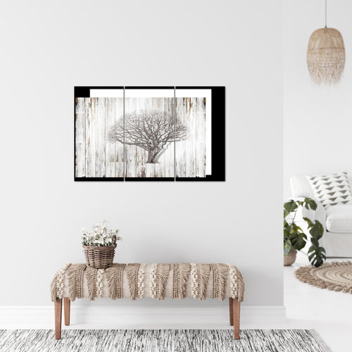 Runa Art Wandbilder Baum Abstrakt Bild XXL Wohnzimmer Schwarz Weiss Holzmotiv 120 x 80 cm 3 Teilig 039931b