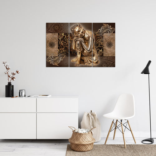Runa Art Wandbilder Buddha Zen Bild XXL Wohnzimmer Schlafzimmer Braun Feng Shui 120 x 80 cm 3 Teilig 041331b