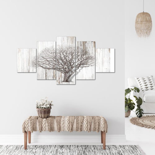 Runa Art - Bilder Baum Abstrakt 200 x 100 cm 5 Teilig XXL Wanddekoration Design Schwarz Weiss 039951b