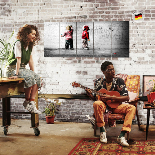 Runa Art Wandbild XXL Kinder Graffiti Babyzimmer Spielzimmer 200 x 80 cm Bunt 5 Teilig - Made in Germany - 039255c