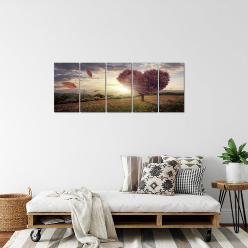 Runa Art Bild Herbst Baum Herz Wandbilder auf Vlies Leinwand 5 Teilig Wanddekoration Wohnzimmer Schlafzimmer 605856c