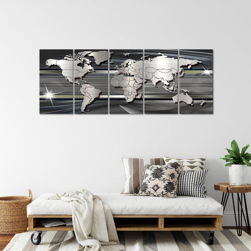 Runa Art Wandbild XXL Weltkarte Büro Wohnzimmer 200 x 80 cm Schwarz Weiss 5 Teilig - Made in Germany - 107955a