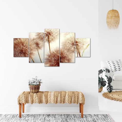 Runa Art - Bilder Blumen Pusteblumen 200 x 100 cm 5 Teilig XXL Wanddekoration Design Beige 042051b