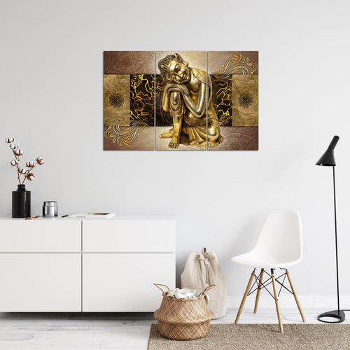 Runa Art Wandbilder Feng Shui Bild XXL Wohnzimmer Schlafzimmer Büro Buddha Gold 120 x 80 cm 3 Teilig 041331a