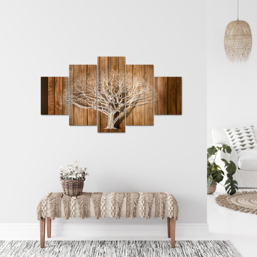 Runa Art Bild Wohnzimmer Baum Abstrakt 5 Teilig Holzmotiv Beige Braun Wandbilder auf Vlies Leinwand 039953a