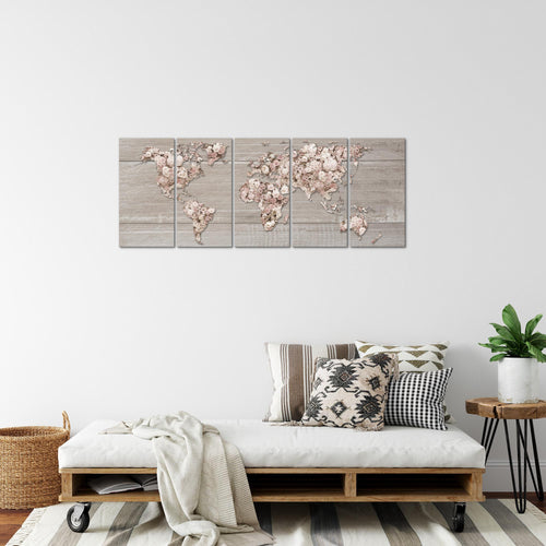Runa Art Bild Weltkarte Blumen Wandbilder auf Vlies Leinwand 5 Teilig Wanddekoration Wohnzimmer Schlafzimmer 023256c