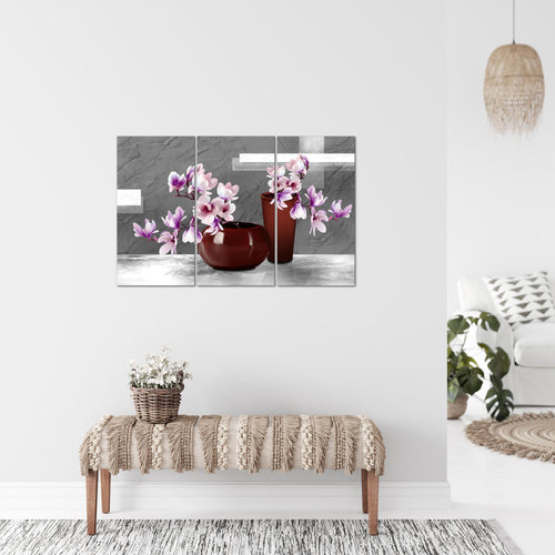 Runa Art Wandbilder Blumen Abstrakt Bild XXL Wohnzimmer Schlafzimmer Grau Rosa Blumenvase 120 x 80 cm 3 Teilig 035231c