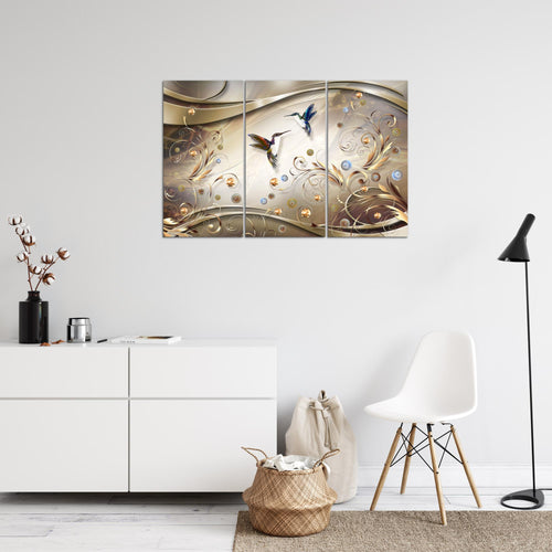 Runa Art Wandbilder Vintage Vogel Bild XXL Wohnzimmer Schlafzimmer Biege Braun Abstrakt 120 x 80 cm 3 Teilig 038331a