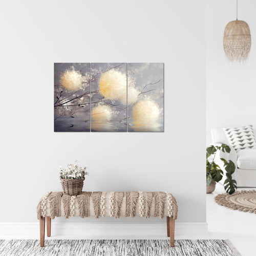 Runa Art Wandbilder Pusteblumen Bild XXL Wohnzimmer Schlafzimmer Grau Beige Abstrakt 120 x 80 cm 3 Teilig 044231a