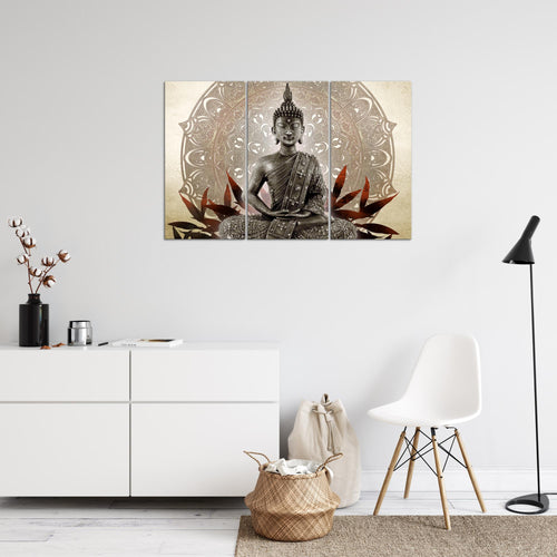Runa Art Wandbilder Buddha Bild XXL Wohnzimmer Schlafzimmer Beige Braun Feng Shui 120 x 80 cm 3 Teilig 031231b