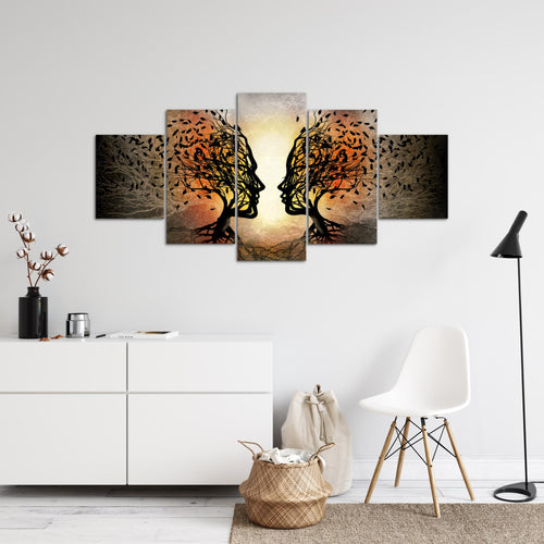 Runa Art - Bilder Liebe Paar 200 x 100 cm 5 Teilig XXL Wanddekoration Design Schwarz Orange 041251a