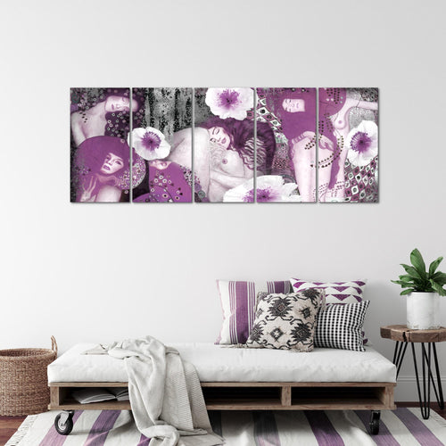 Runa Art Wandbild XXL Collage Gustav Klimt Wohnzimmer 200 x 80 cm Violett 5 Teilig - Made in Germany - 018555c