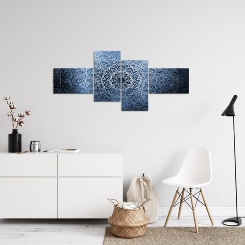 Runa Art Wandbilder Set XXL MandalaWohnzimmer Schlafzimmer Blau Grau 4 Teilig - Made in Germany - 101245b