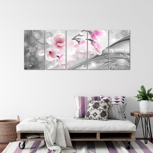 Runa Art Wandbild XXL Blumen Abstrakt Wohnzimmer Schlafzimmer 200 x 80 cm Grau Rosa 5 Teilig - Made in Germany - 035355a