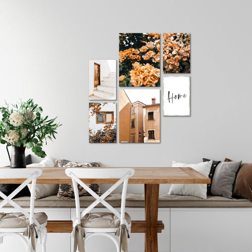 Novart Wandbilder Set Home Blumen Orange - KEIN EXTRA RAHMEN BENÖTIGT -  Modern Deko  - Wohnzimmer Schlafzimmer N010163a