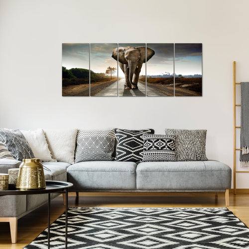 Runa Art Wandbild XXL Afrika Elefant Wohnzimmer Schlafzimmer 200 x 80 cm Braun 5 Teilig - Made in Germany - 042655a