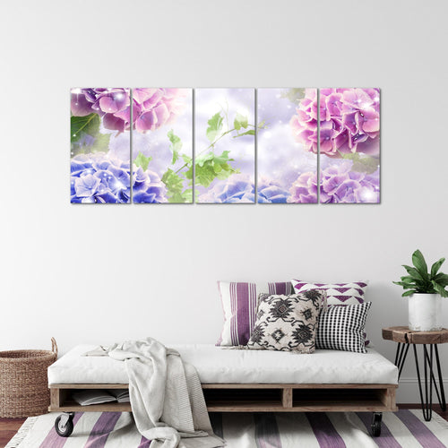 Runa Art Wandbild XXL Blumen Hortensien Wohnzimmer Schlafzimmer 200 x 80 cm Violett Lila 5 Teilig - Made in Germany - 017455b
