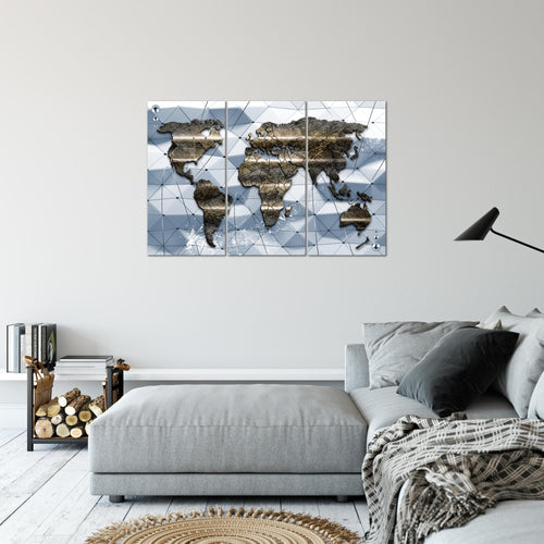 Runa Art Wandbilder Weltkarte Bild XXL Büro Wohnzimmer Blau Kontinente 120 x 80 cm 3 Teilig 005231b