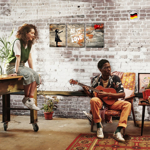 Novart Wandbilder Set Street Art - KOMPLETT AUFHÄNGFERTIG - Wohnzimmer Schlafzimmer Büro Deko - 3 Moderne Bilder Mädchen - N042035a