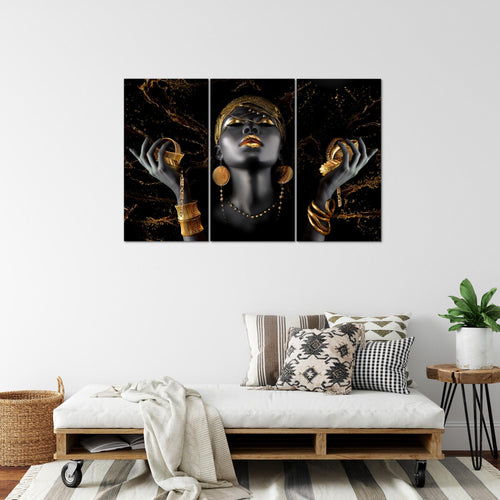 Runa Art Wandbilder Afrika Bild XXL Wohnzimmer Schlafzimmer Büro Eleganz Schwarz 120 x 80 cm 3 Teilig 045431b