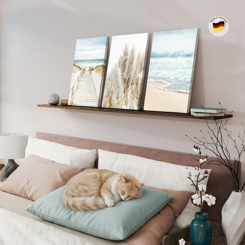 Novart Bilder Set Landschaft - KEIN EXTRA RAHMEN BENÖTIGT - Wandbilder für Wohnzimmer Schlafzimmer Büro - 3 Teilig Deko Strand - N004836a