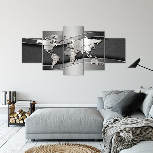 Runa Art - Bilder Weltkarte 200 x 100 cm 5 Teilig XXL Wanddekoration Design Schwarz 107251a