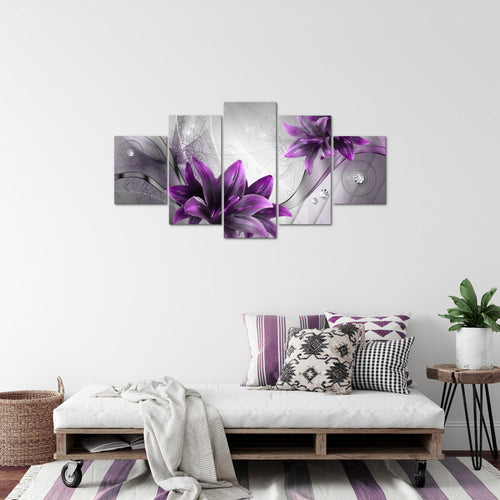 Runa Art Bild Wohnzimmer Schlafzimmer Blumen Lilien 5 Teilig Abstrakt Grau Violett Wandbilder auf Vlies Leinwand 036853b