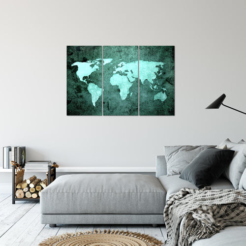 Runa Art Wandbilder Weltkarte Bild XXL Büro Wohnzimmer Türkis Vintage Antik 120 x 80 cm 3 Teilig 101731b