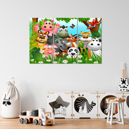 Runa Art Wandbilder Kinderzimmer Waldtiere Bild XXL Babyzimmer Spielzimmer Grün Blau Baby 120 x 80 cm 3 Teilig 014631a
