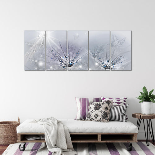 Runa Art Wandbild XXL Pusteblume Wohnzimmer Schlafzimmer 200 x 80 cm Grau 5 Teilig - Made in Germany - 016955b