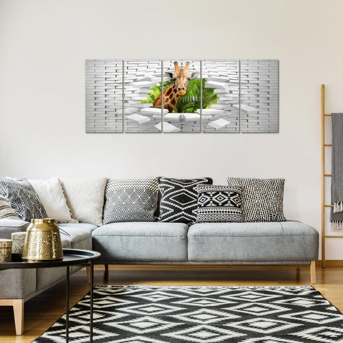Runa Art Wandbild XXL Giraffe Abstrakt Wohnzimmer Schlafzimmer 200 x 80 cm Bunt 5 Teilig - Made in Germany - 037455c