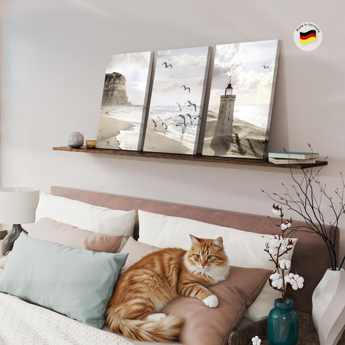 Novart Bilder Set Landschaft - KEIN EXTRA RAHMEN BENÖTIGT - Wandbilder für Wohnzimmer Schlafzimmer Büro - 3 Teilig Deko Küste - N040236b