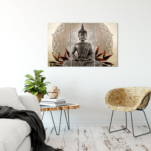 Runa Art Wandbilder Buddha Bild XXL Wohnzimmer Schlafzimmer Beige Braun Feng Shui 120 x 80 cm 3 Teilig 031231b