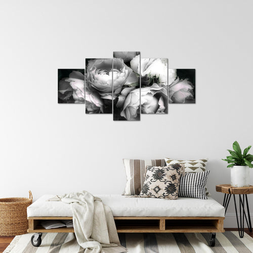 Runa Art Bild Wohnzimmer Schlafzimmer Blumen Rosen 5 Teilig Vintage Schwarz Bunt Wandbilder auf Vlies Leinwand 039153c