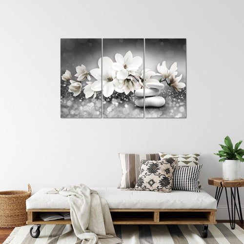 Runa Art Wandbilder Blumen Magnolien Bild XXL Wohnzimmer Schlafzimmer Schwarz Weiss Abstrakt 120 x 80 cm 3 Teilig 035431c