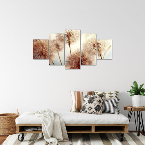 Runa Art Bild Wohnzimmer Schlafzimmer Blumen Pusteblumen 5 Teilig Natur Beige Wandbilder auf Vlies Leinwand 042053b