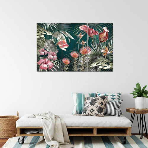 Runa Art Wandbilder Blumen Bild XXL Wohnzimmer Schlafzimmer Grün Bunt Vintage Natur 120 x 80 cm 3 Teilig 043331a