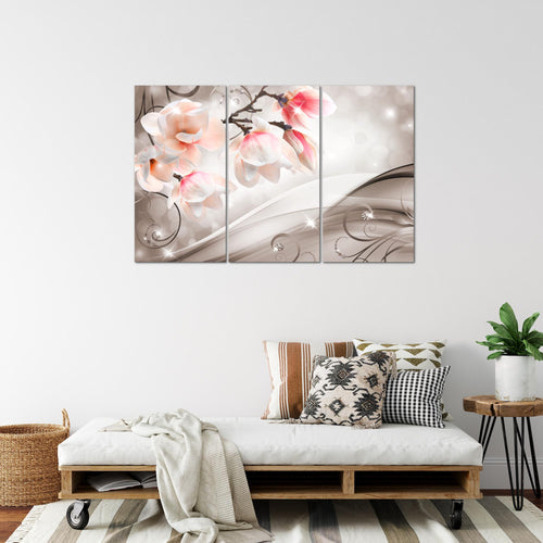 Runa Art Wandbilder Blumen Abstrakt Bild XXL Wohnzimmer Schlafzimmer Beige Braun Diamant 120 x 80 cm 3 Teilig 035331b