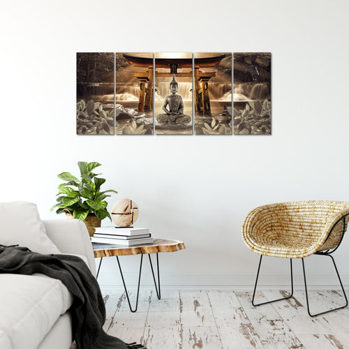 Runa Art Bild Feng Shui Buddha Wandbilder auf Vlies Leinwand 5 Teilig Wanddekoration Wohnzimmer Schlafzimmer 036456b