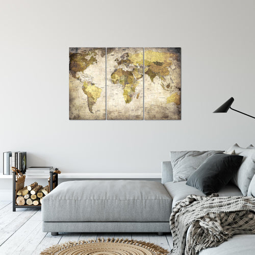 Runa Art Wandbilder Weltkarte Bild XXL Büro Wohnzimmer Braun Vintage Antik 120 x 80 cm 3 Teilig 103431b