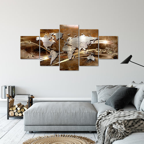 Runa Art - Bilder Weltkarte 200 x 100 cm 5 Teilig XXL Wanddekoration Design Braun 106851b