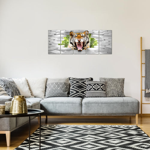 Runa Art Bild Tieger Abstrakt Wandbilder auf Vlies Leinwand 5 Teilig Wanddekoration Wohnzimmer Schlafzimmer 037456a