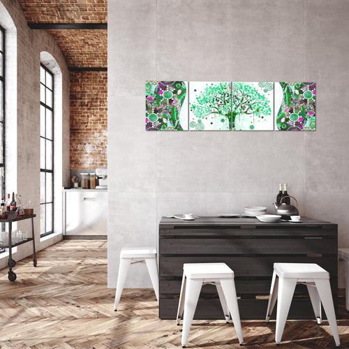 Runa Art Bilder Set 4 Teilig Gustav Klimt Baum des Lebens Wandbilder XXL Wohnzimmer 160 x 50 cm Grün Modern 004646b