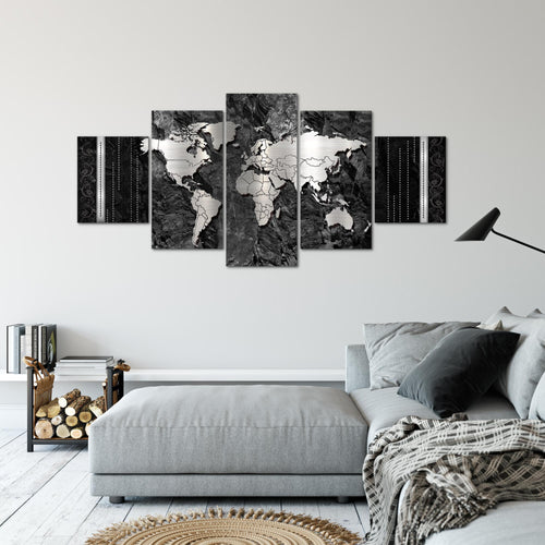Runa Art - Bilder Weltkarte 200 x 100 cm 5 Teilig XXL Wanddekoration Design Schwarz 107351a