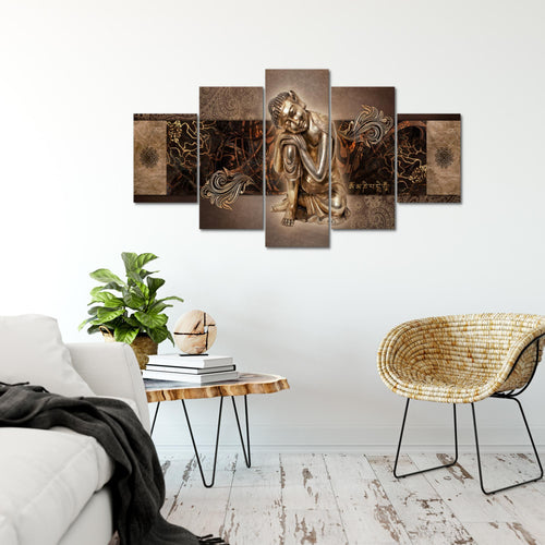 Runa Art Bild Wohnzimmer Schlafzimmer Buddha Zen 5 Teilig Feng Shui Braun Wandbilder auf Vlies Leinwand 041353b