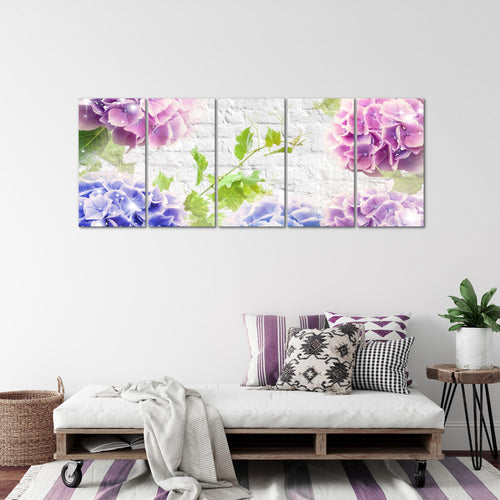 Runa Art Wandbild XXL Blumen Hortensien Wohnzimmer Schlafzimmer 200 x 80 cm Bunt 5 Teilig - Made in Germany - 017555a