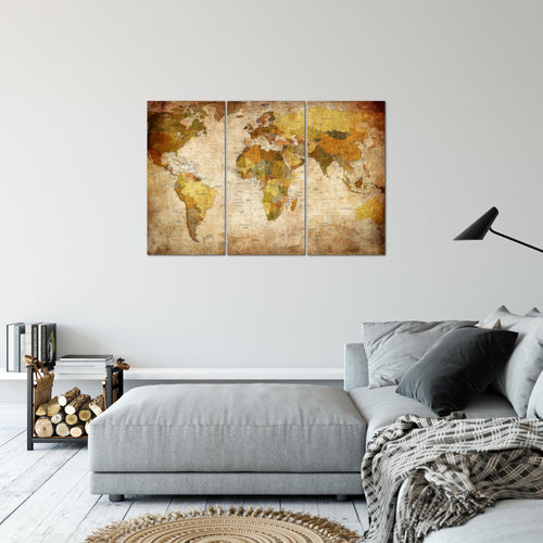 Runa Art Wandbilder Weltkarte Bild XXL Büro Wohnzimmer Gold Vintage Antik 120 x 80 cm 3 Teilig 104031a